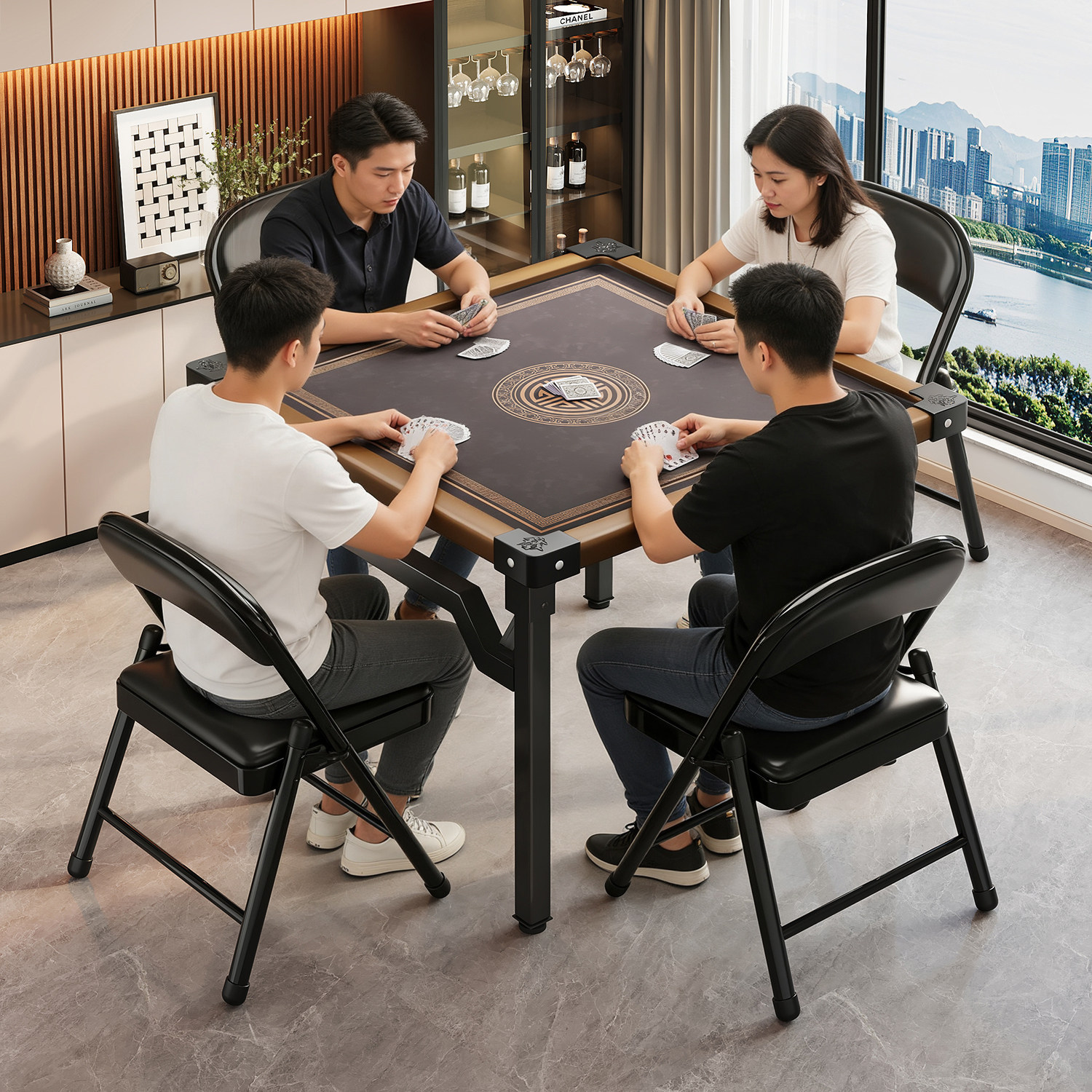 掼蛋专用桌可折叠餐桌家用小户型麻将桌子手搓棋牌桌出租屋四方桌