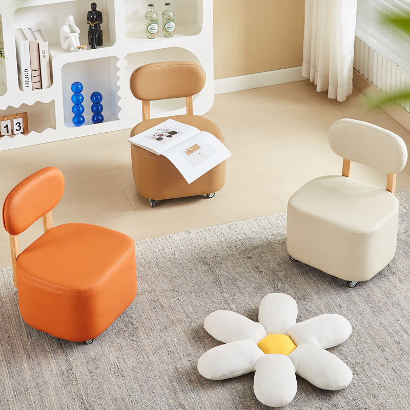 小凳子家用矮凳万向轮实木小椅子滑轮移动滑滑椅板凳木头靠背方凳