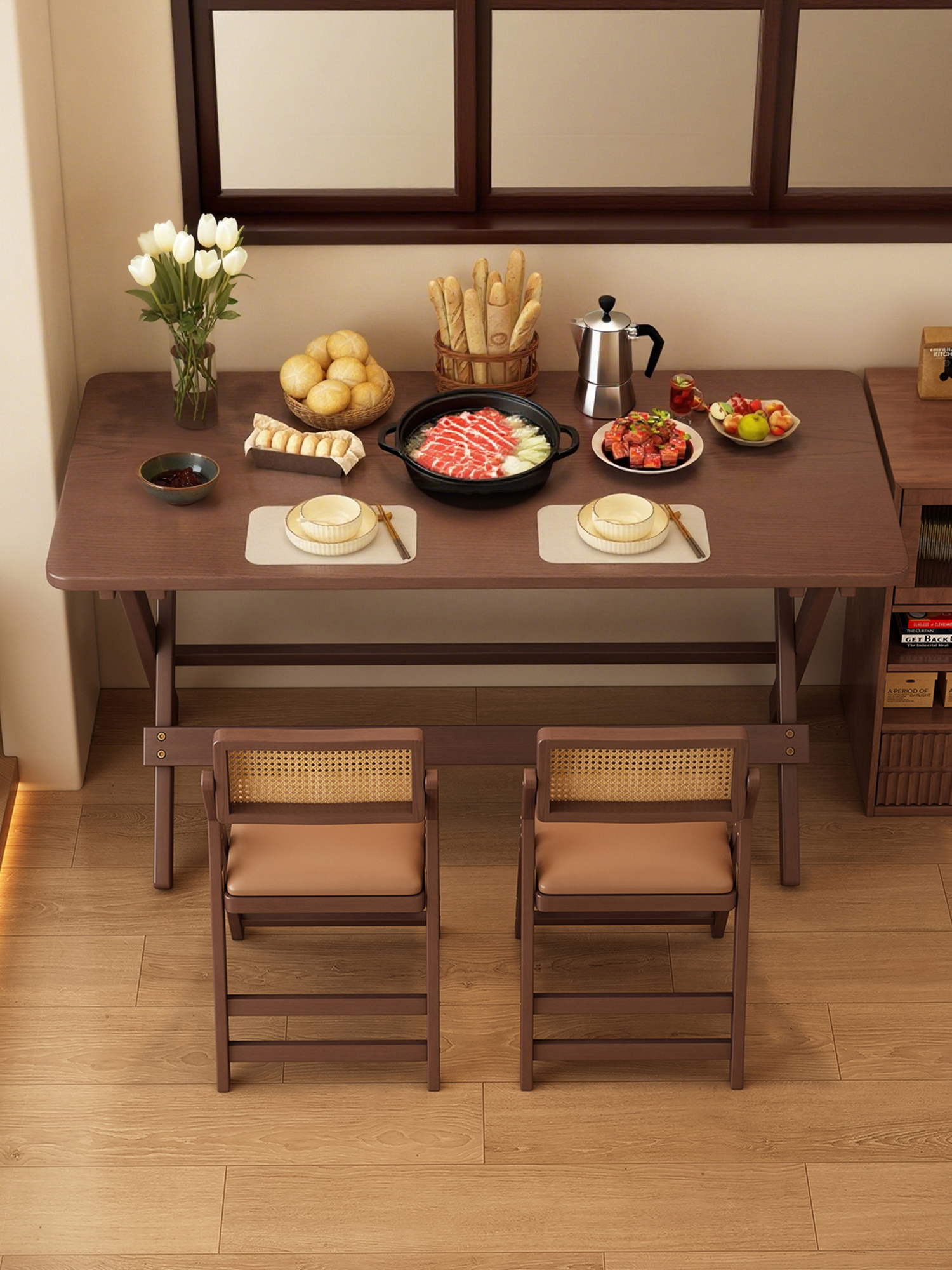 可折叠桌子餐桌家用长条桌出租房小户型简易长方形便携式吃饭桌子