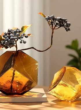 凹面魔方形水培玻璃花瓶家居软装插花工艺品几何花瓶摆件彩色玻璃