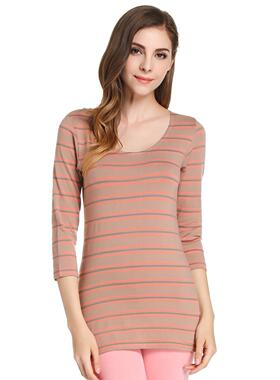 黛安芬Sloggi专柜正品棉质条纹圆领舒适保暖打底居家上衣SJ1207T