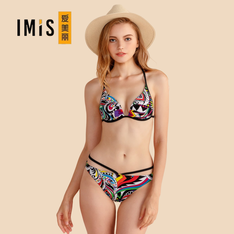 IMIS爱美丽女士泳衣波普艺术比基尼性感无托分体泳衣套装IM67FL1