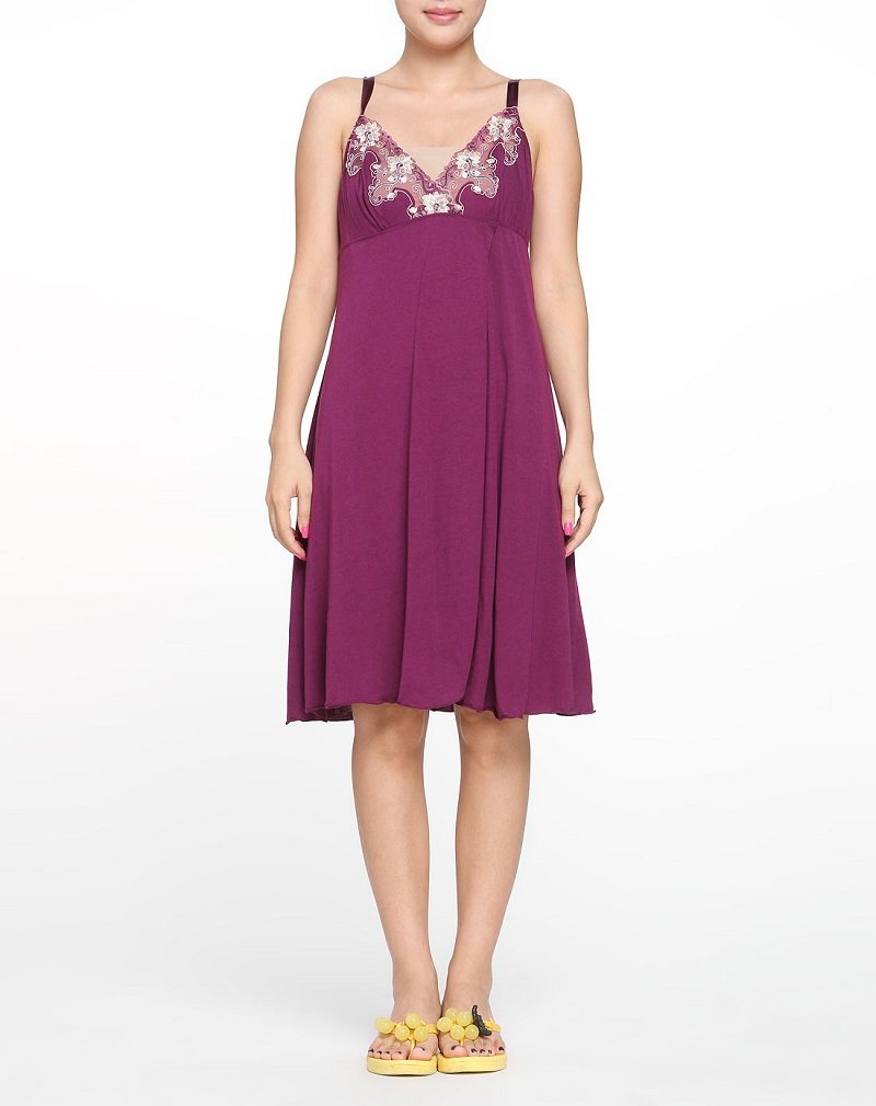 GUJIN古今女士睡衣莫代尔柔软亲肤吊带裙刺绣性感中款睡裙79752