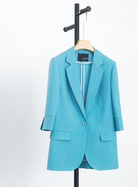 Uslonsrd笙声曼 蓝色小西装女装薄款外套春夏上衣七分袖职业装ol