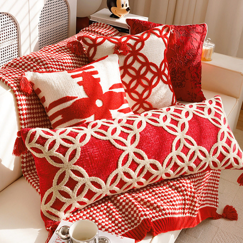 新年高级感抱枕靠垫新中式结婚红色新婚卧室沙发装饰抱枕枕套含芯,居家布艺,抱枕被,淘宝优惠券,粉丝福利购,淘宝优惠卷