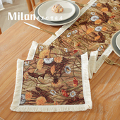 桌旗油画风欧式 复古蒲公英高级感电视柜餐边柜装 饰布餐桌长条桌布