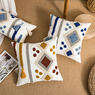 新款波西米亚单双菱抱枕酒店民宿靠垫卧室床头圈绒刺绣靠枕套