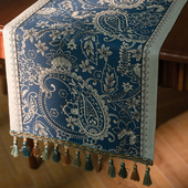 蓝色餐桌桌旗美式 田园风餐边柜旗五斗鞋 柜电视柜茶几长条盖布尾巾