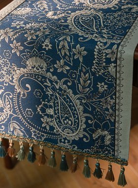 蓝色餐桌桌旗美式田园风餐边柜旗五斗鞋柜电视柜茶几长条盖布尾巾