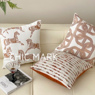 复古几何刺绣绣花抱枕北欧沙发抱枕套样板间床头靠垫含芯高级感