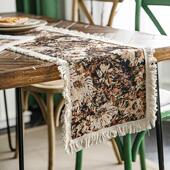 法式 复古风棉麻桌旗派对装 饰编织流苏隔热桌垫拍照背景布