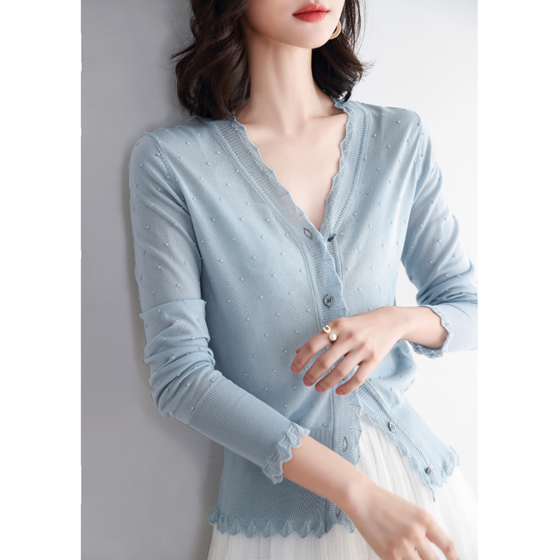 薄款针织针织衫宜朵单排扣开衫