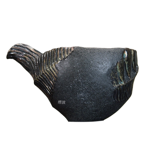 日本千叶 当代陶艺大师 平松龙马 黄铁矿 菊石纹 片口 公道杯