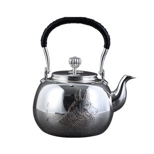 日本银器 银川堂 银本铺 纯银 十二生肖彫金狗 茶壶 银壶 煮水壶