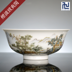 手绘粉彩瓷器 山水 景德镇九段烧 妙手丹青 品茗茶杯 干泡碗 茶碗