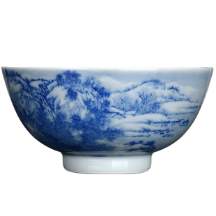 景德镇 觉山隐窑 青花 雪景山水 内外画 聚月杯 茶杯