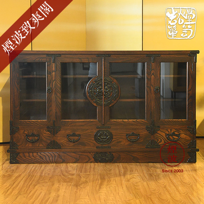 日本家具 岩谷堂箪笥 榉木 柾纹 天然杢 茶棚 收纳低柜