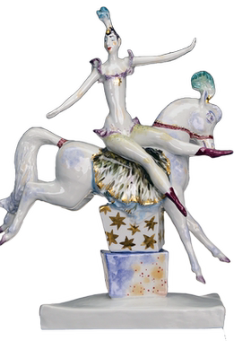 彩绘瓷塑马术艺术家描金摆件