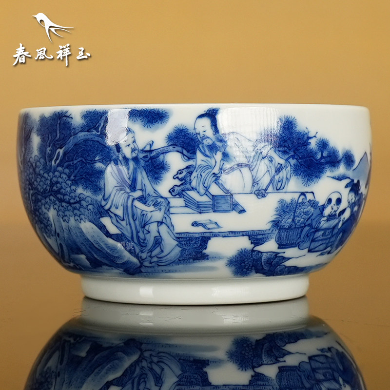 青花历史人物福禄寿缸杯图片