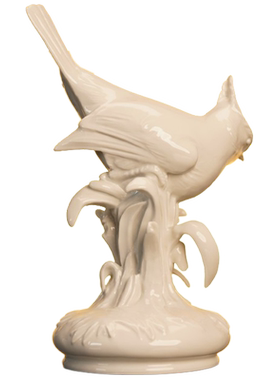 纯白动物瓷塑带冠山雀摆件