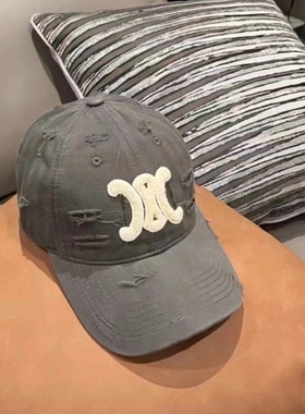 【INFINITYCROSS】凯旋门水洗破洞做旧灰色棒球帽情侣硬顶鸭舌帽