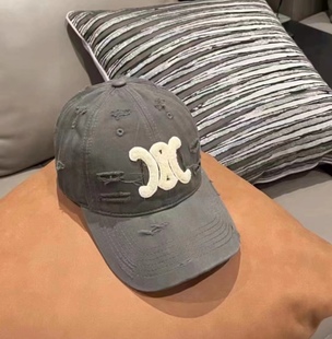 【INFINITYCROSS】水洗破洞做旧灰色棒球帽情侣硬顶鸭舌帽子女男