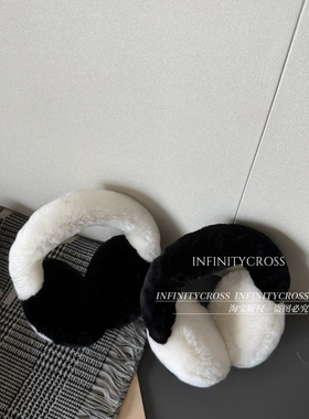 【INFINITYCROSS】25N熊猫色100%真羊毛滑雪耳罩羊毛一体耳套耳捂