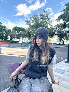 【INFINITYCROSS】潮牌小众设计师款长绳子毛线帽子女套头针织帽