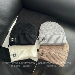 【INFINITYCROSS】秋冬羊毛混纺软糯字母徽标毛线帽毛绒针织冷帽