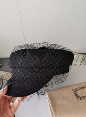 【ICROSS】新韩版m字母网纱洋气八角帽报童帽子英伦鸭舌帽女