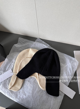 【INFINITYCROSS】24n黑白针织jennie雷锋帽护耳帽毛线帽飞行帽子