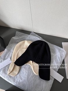 24n黑白针织jennie雷锋帽护耳帽毛线帽飞行帽子 INFINITYCROSS