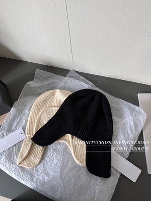 【INFINITYCROSS】24n黑白针织jennie雷锋帽护耳帽毛线帽飞行帽子