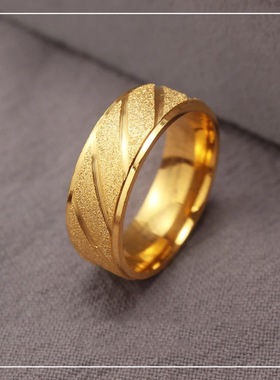 欧美跨境时尚减压男女款磨砂条纹简钛钢戒指新款星空高级感轻奢