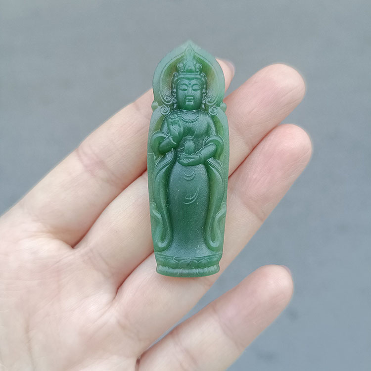 南阳独玉独山玉天蓝站观音挂件天然独玉天蓝观音吊坠挂件磨砂老料