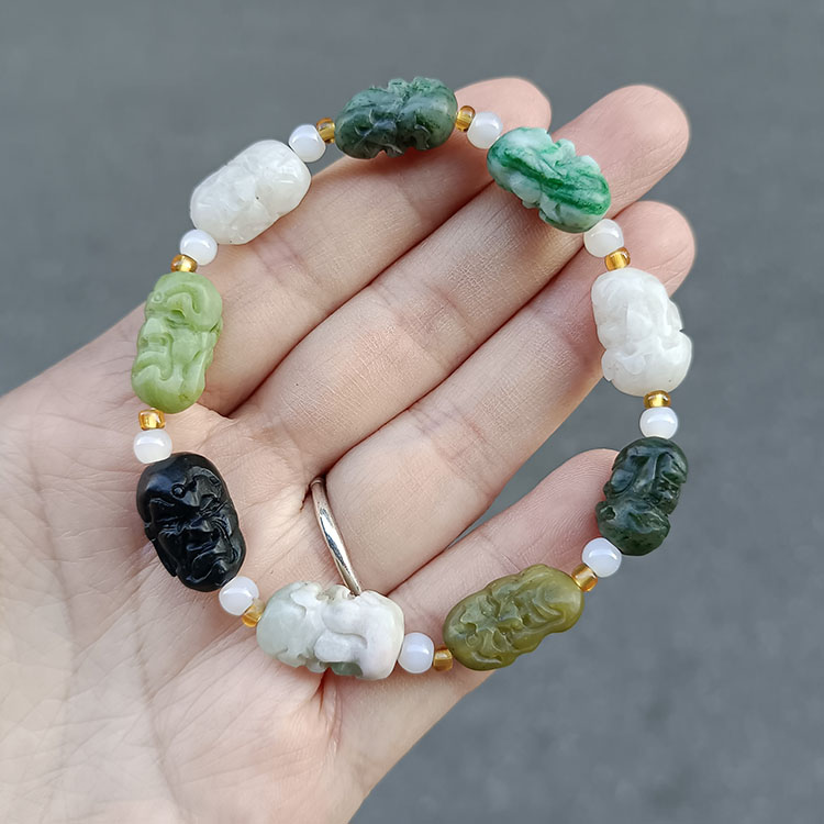 独山玉南阳玉多宝多色天蓝绿白酱色透水白十八罗汉手链独玉手串