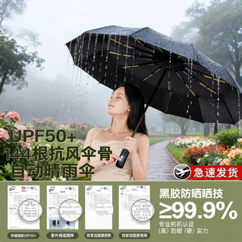 96骨全自动雨伞男士防雨防晒伞大号折叠太阳伞女抗风暴雨伞遮阳伞