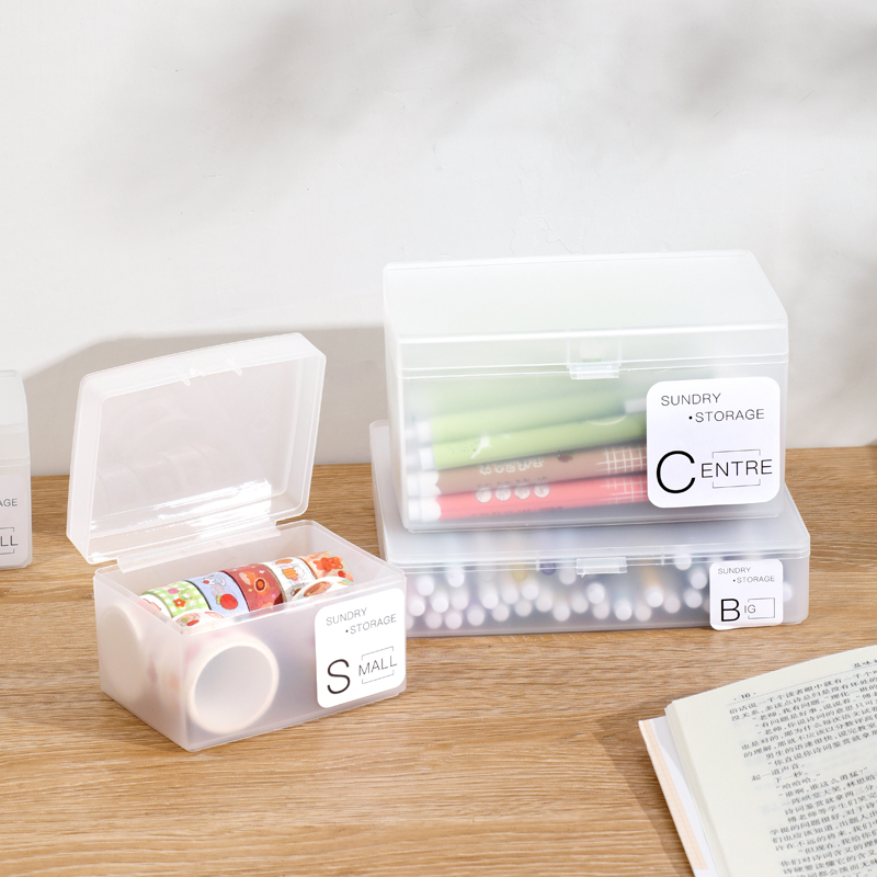 日式卡片收纳盒透明桌面名片杂物带盖储物盒子塑料卡片办公整理盒