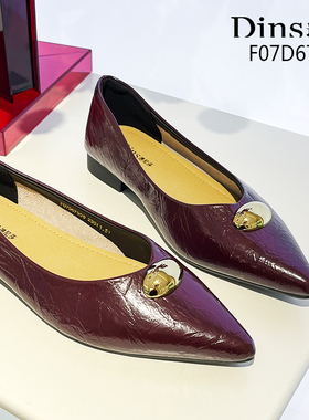 迪尼莎2024秋季潮流复古尖头低跟牛皮浅口单鞋百搭女鞋67958