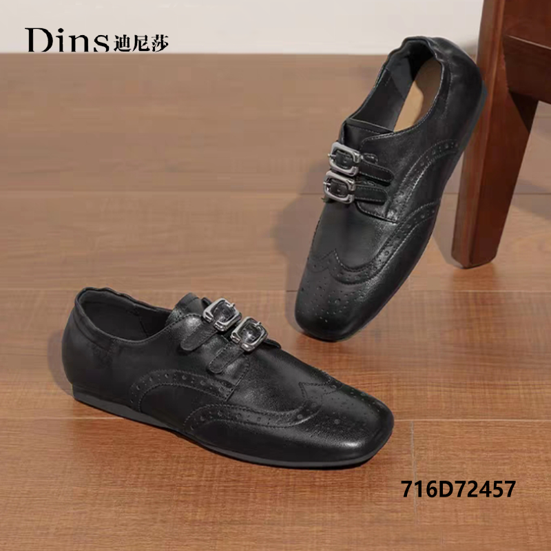 2026春季新款复古方头平跟牛皮皮扣浅口舒适透气乐福工作鞋72457,女鞋,深口单鞋,淘宝优惠券,粉丝福利购,淘宝优惠卷