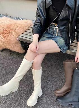 迪尼莎2024冬季新款防滑厚底长靴显高弹力靴时尚女鞋68600