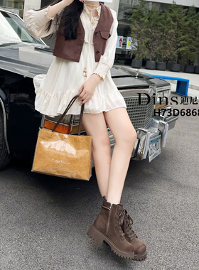 迪尼莎2024冬季新款时尚休闲马丁靴羊京皮防滑底舒适透气靴68685