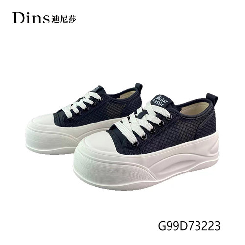 迪尼莎2026四季厚底显高透气超纤/网系带休闲运动板鞋女73223