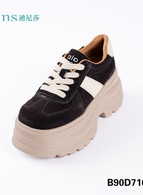 迪尼莎2025秋季新款松糕底显高休闲运动鞋牛反皮系带百搭女71628