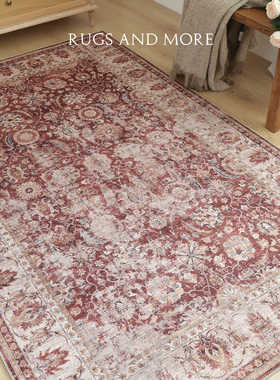 山川嘉境美式暗红色复古波斯客厅地毯卧室走廊床边毯磨旧风格新年