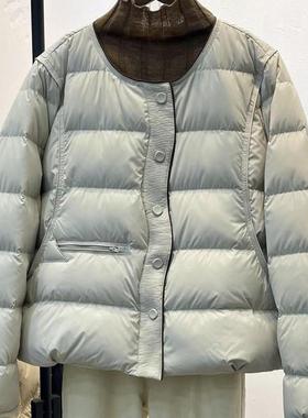 嘉兴平湖轻薄时尚短款羽绒服女2025冬季新款圆领白鸭绒保暖外套潮