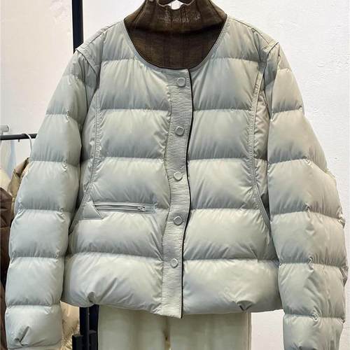 嘉兴平湖轻薄时尚短款羽绒服女2025冬季新款圆领白鸭绒保暖外套潮