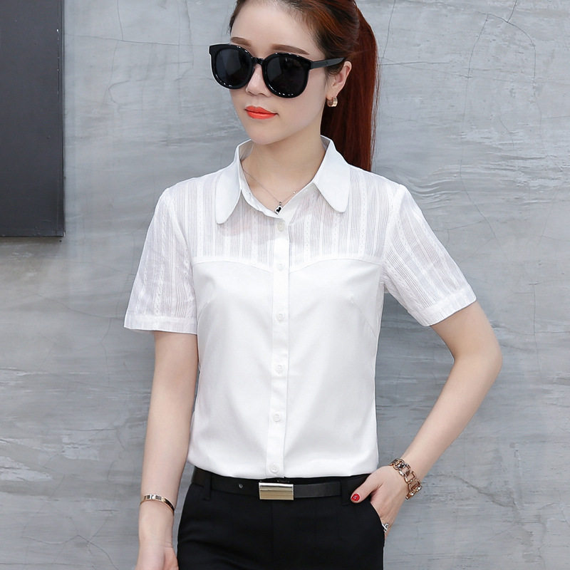 2026新款夏天白色短袖衬衫衣女土韩版百搭村衫寸衫寸衣衬衣杉夏季