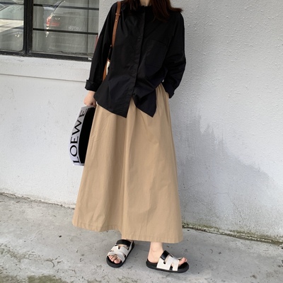 seawhen半身迷笛伞裙女夏薄新a字垂感高腰小个子显瘦中长大摆通勤