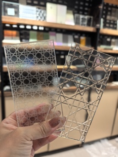 迪奥腾语腾格纹六角形压花夹丝夹绢夹胶钢化艺术玻璃定制屏风隔断